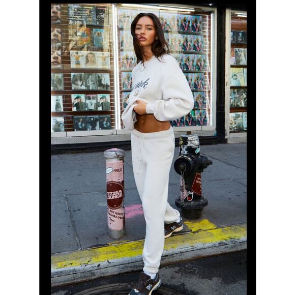 Garage Womens White Soft Plush Fleece Cotton Boyfriend Jogger Sweatpants Small - Picture 1 of 7